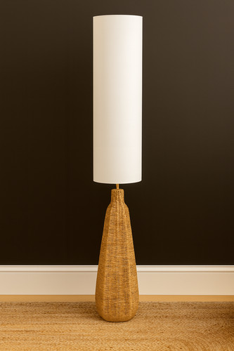 Rattan floor lamp with white - rattan,